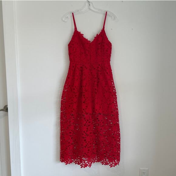 ASTR the Label Lace V-Neck Spaghetti Strap Dress, Red, Women's Size Large - Picture 2 of 8